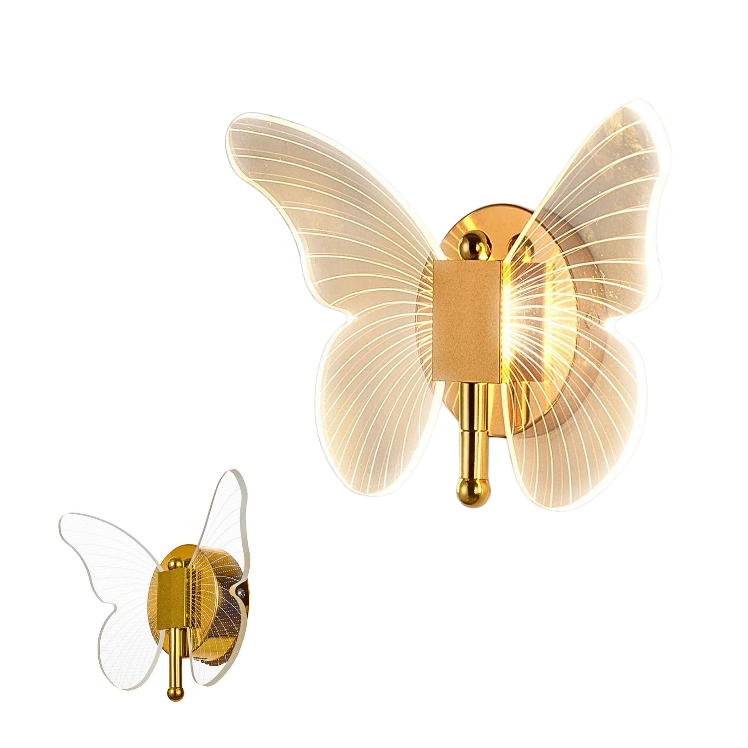 Arandela Borboleta Led 3000k Dourada Decorativa De Parede