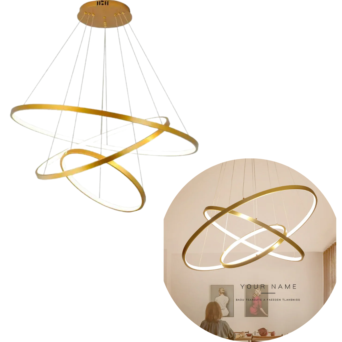 Lustre Redondo 3 Arcos Dourado 3in1 Moderno Bivolt 96watts