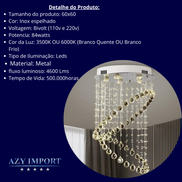 Plafon Lustre Redondo Cristal Legitimo 50*80+lampadas Leds - Imagem 3