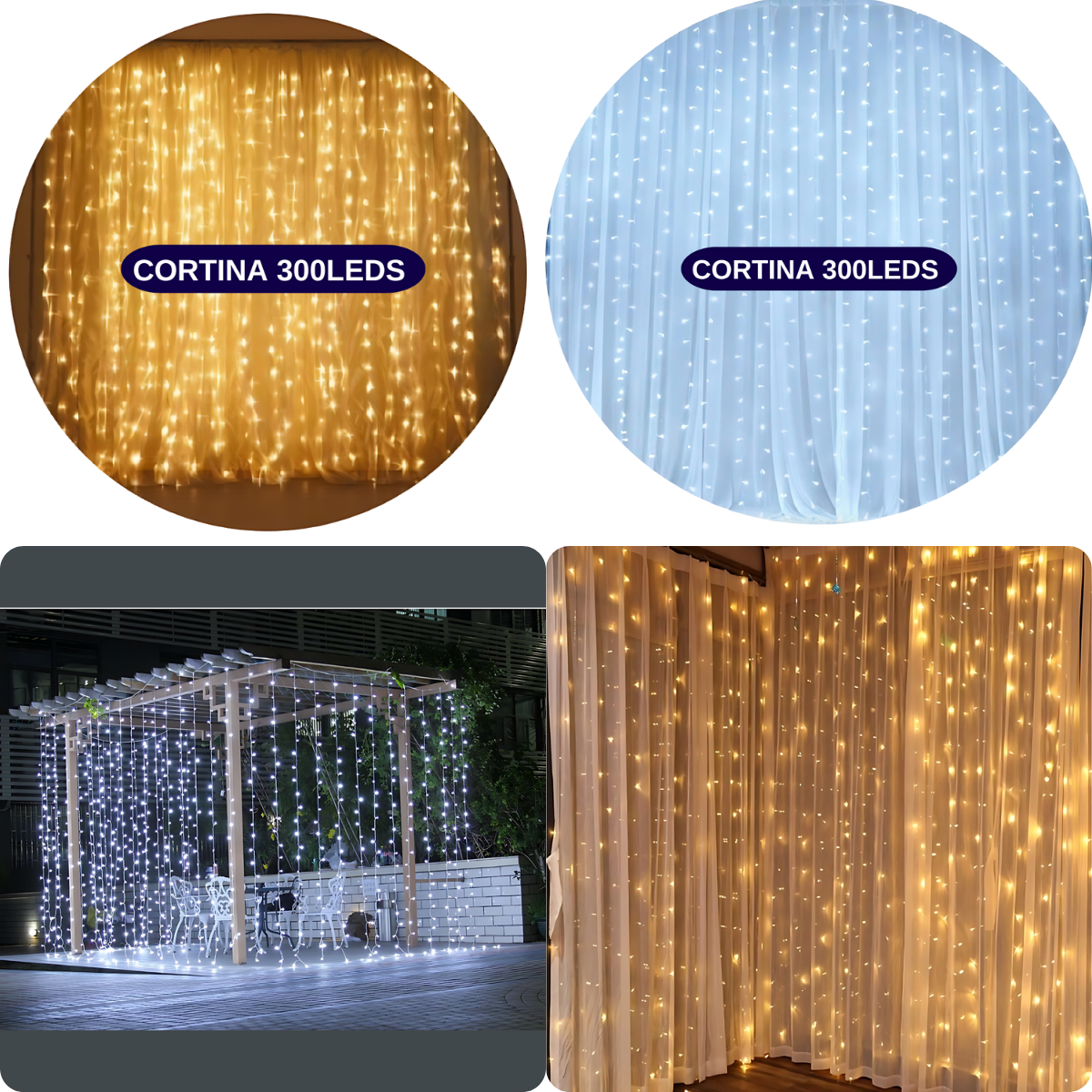 Cortina De Leds Luz 3mx2m Branco Quente - Branco Frio 110v ou 220v