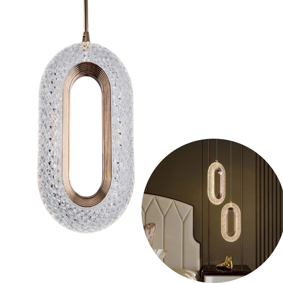 Luminaria Pendente Oval Acrilico Nordic Dourado Moderno
