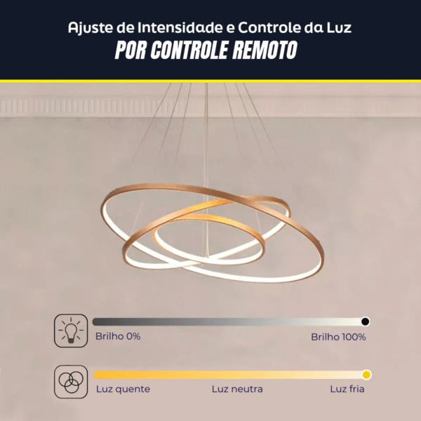 Lustre Redondo 3 Arcos Dourado 3in1 Moderno Bivolt 96watts - Imagem 9