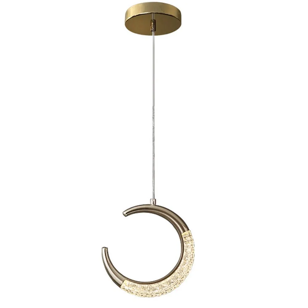 Luminaria Led Pendente Lua Crescente Minguante Cor Dourado