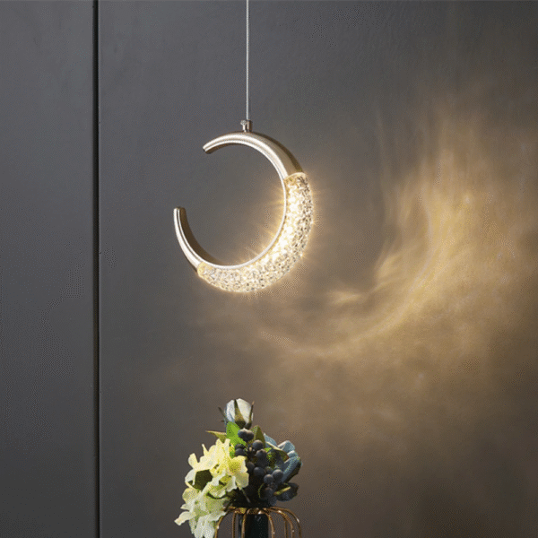 Luminaria Led Pendente Lua Crescente Minguante Cor Dourado - Imagem 6