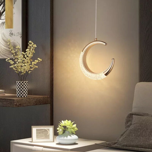 Luminaria Led Pendente Lua Crescente Minguante Cor Dourado - Imagem 5
