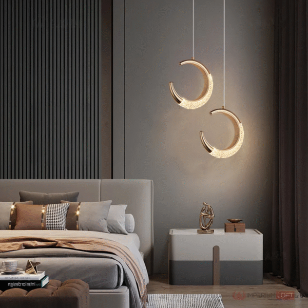 Luminaria Led Pendente Lua Crescente Minguante Cor Dourado - Imagem 2