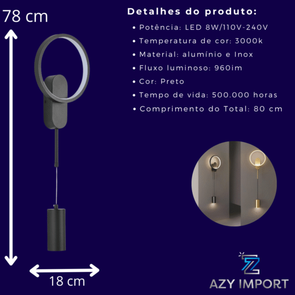 Arandela Lumenlar Moderna Metal Dupla Iluminação Preta - Imagem 3