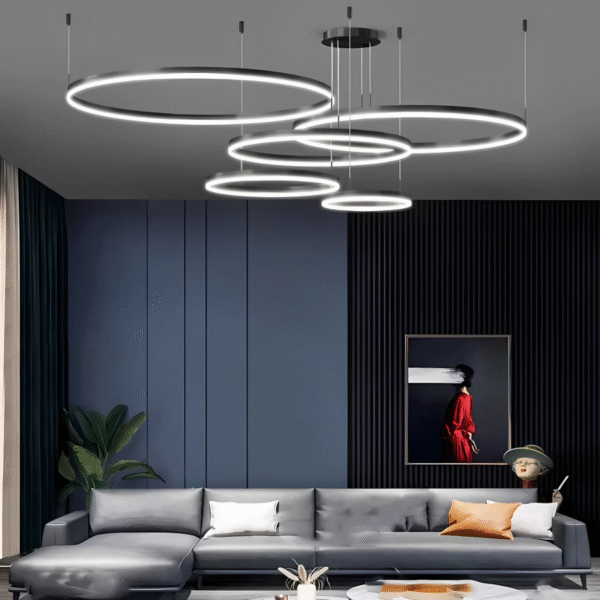 Lustre Pendente Anéis Led 5 Arco Preto Rustico Nordecor - Imagem 5