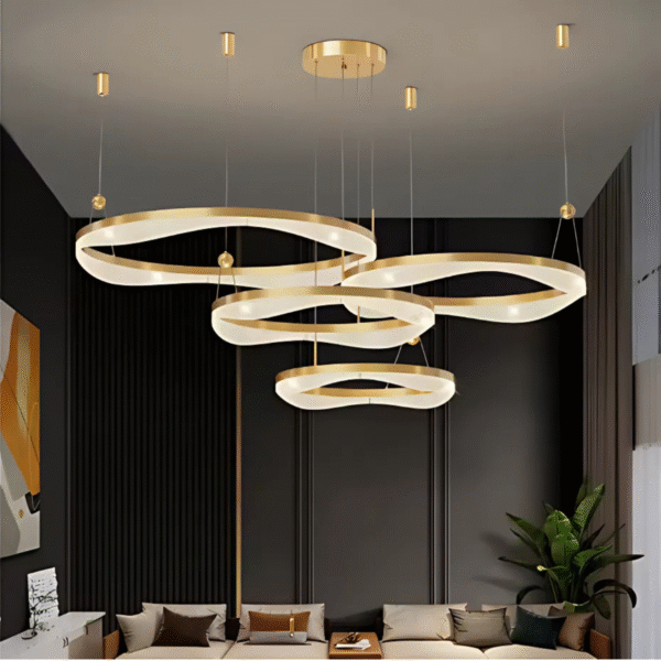 Lustre Pendente Arco Ouro 4 Anéis Led Moderno Nordecor - Imagem 4