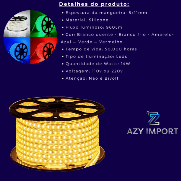 Mangueira Fita Led Chata 5050 100m+10 Conectores 110V ou 220v - Imagem 2