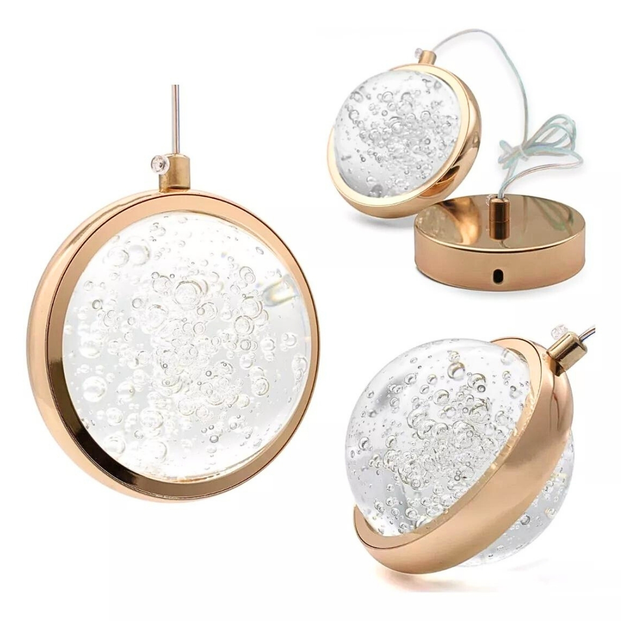 Luminaria Pendente Led Saturno Cor Rose Gold - Cristal
