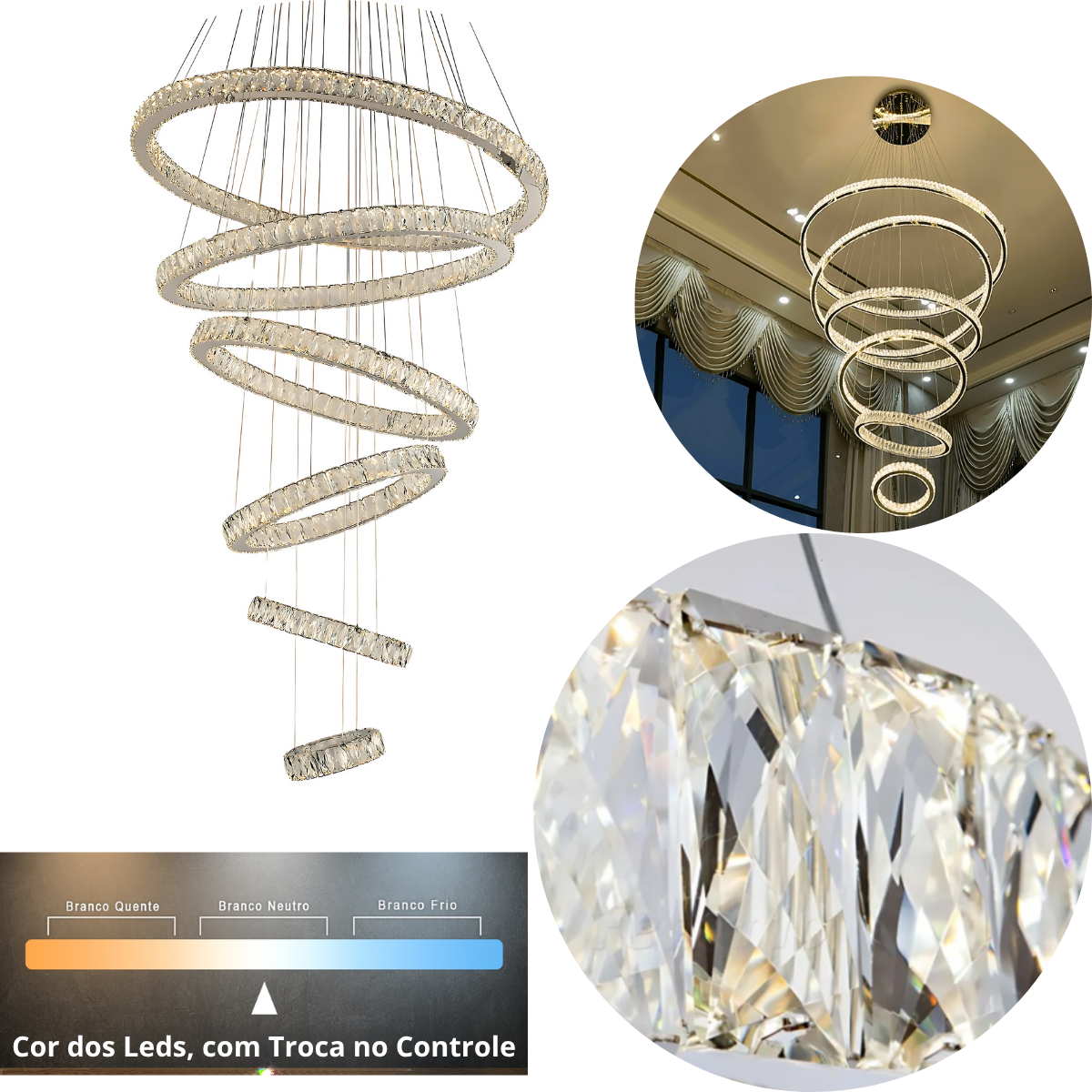 Lustre Cristal Aliança 6 Arcos 120x100x80x60x40x20 Bivolt