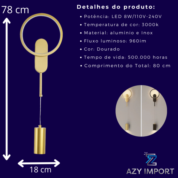 Arandela Lumenlar Moderna Metal Dupla Iluminação Dourada - Imagem 3