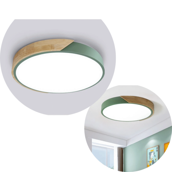Luminaria Plafon Redondo Amadeirado Verde 3 In 1 Lumille