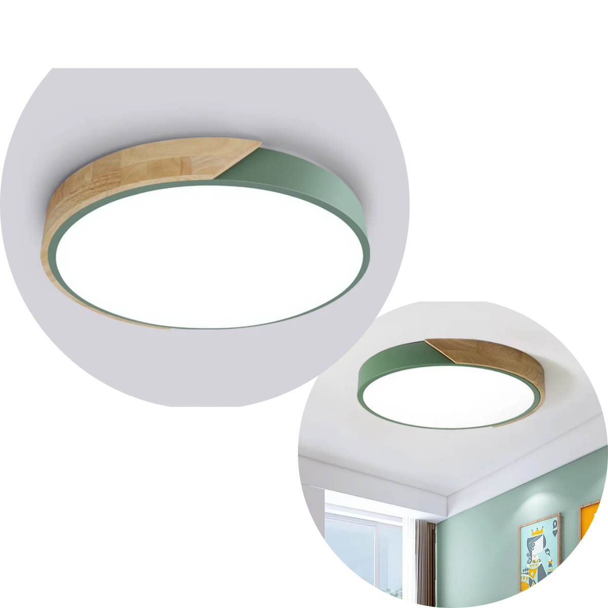 Luminaria Plafon Redondo Amadeirado Verde 3 In 1 Lumille