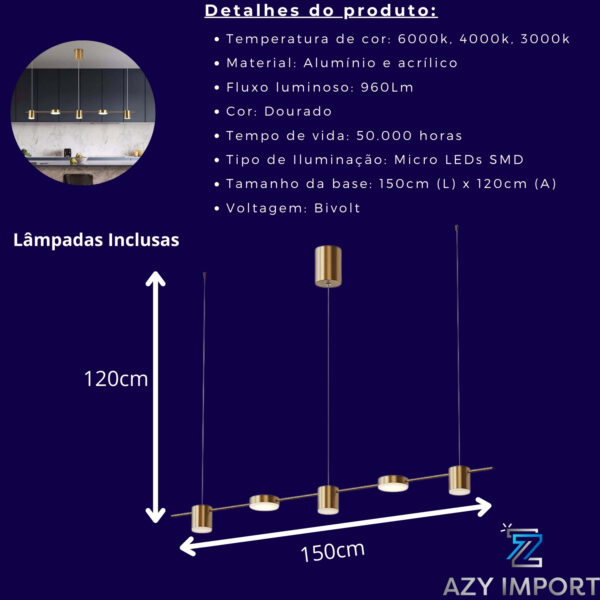 Lustre Moderno Luminária Minimalista Led Nordico Sala Jantar - Imagem 3