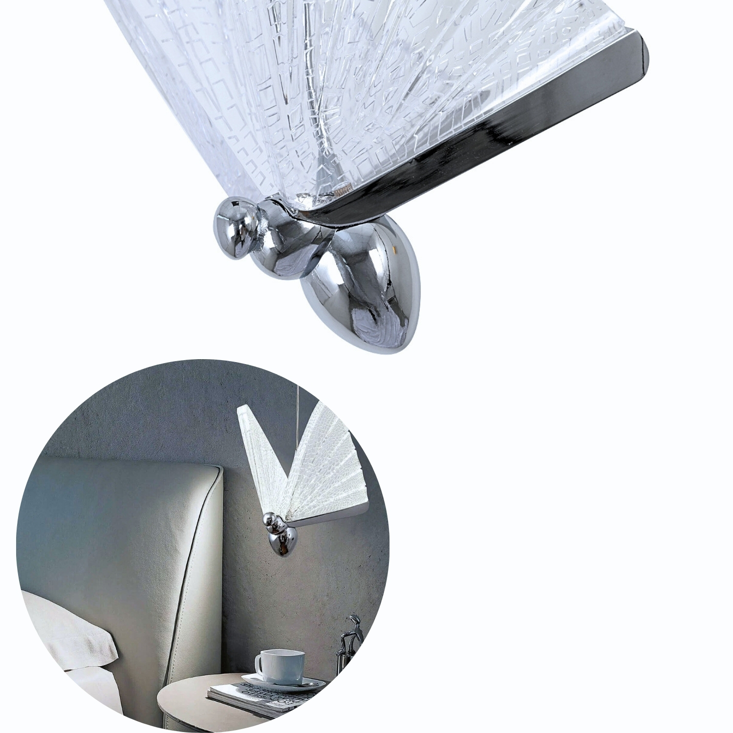 Luminaria Led Pendente Borboleta 22cm Prata Grande