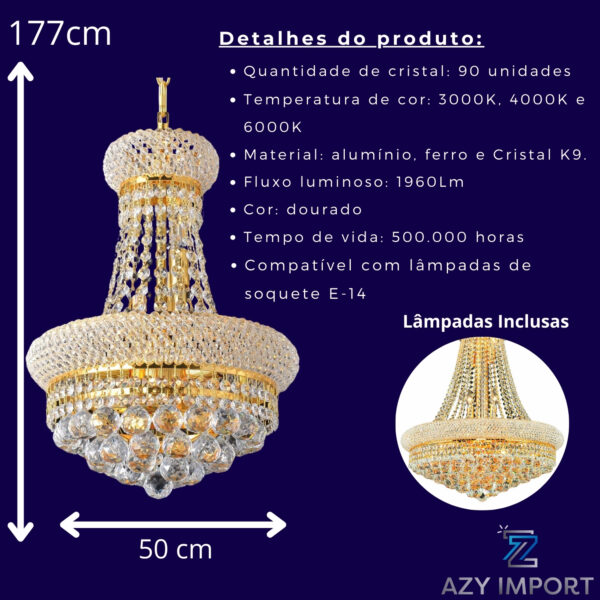 Lustre Cristal Legitimo Imperial Prata + Lampadas Led Bivolt - Imagem 4