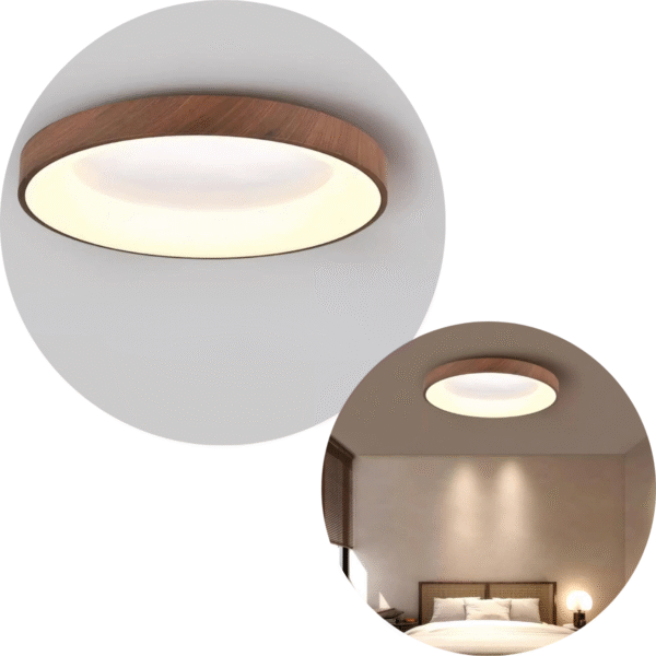 Luminaria Plafon Redondo Amadeirado Marron 3 In 1 Cleam