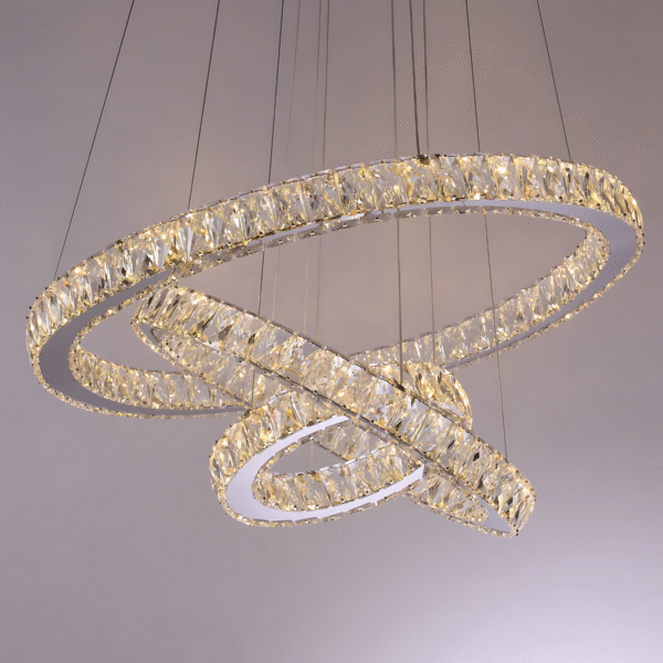 Lustre Cristal Legitimo Led 3 Aros 60x40x20+controle Sem Fio - Imagem 2