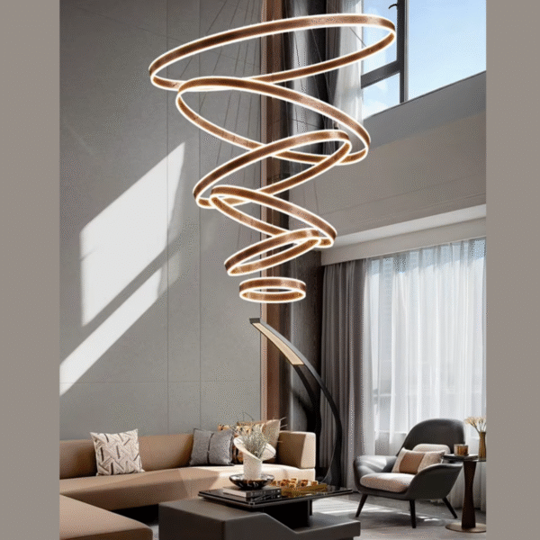 Lustre Pendente Led Rustico 5 Aros Pé Direito Duplo Cobre - Imagem 4
