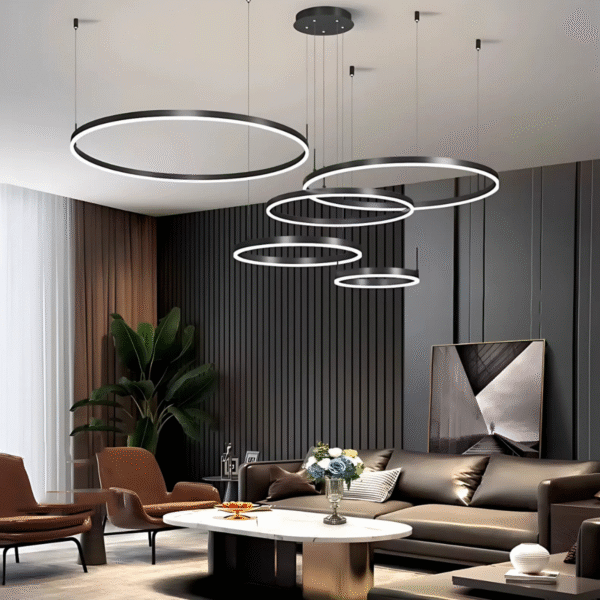Lustre Pendente Anéis Led 5 Arco Preto Rustico Nordecor - Imagem 3