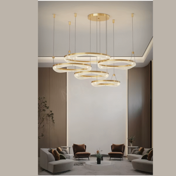 Lustre Pendente Arco Ouro 4 Anéis Led Moderno Nordecor - Imagem 3