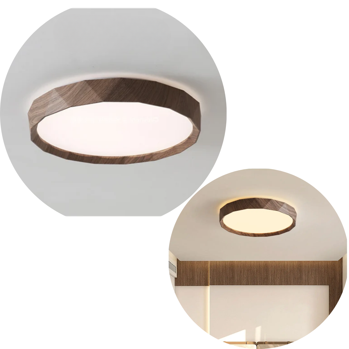 Luminaria Plafon Redondo Amadeirado Marron 3 In 1 Moderno