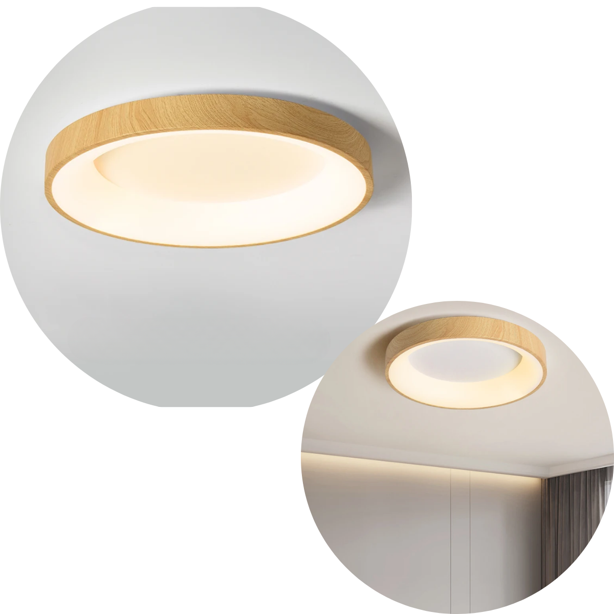 Luminaria Plafon Redondo Amadeirado Bege 3 In 1 Cleam