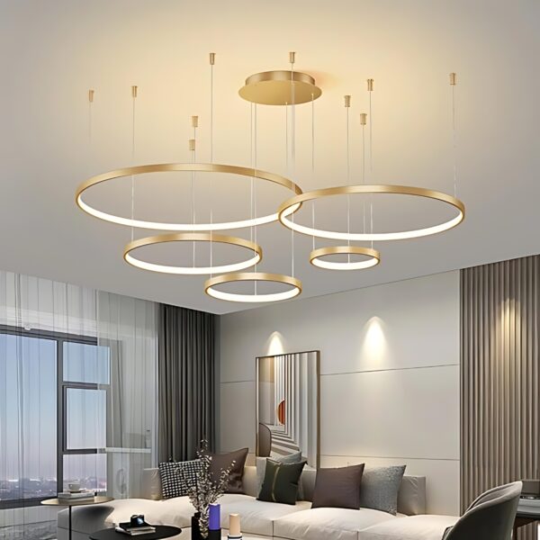 Lustre Pendente Anéis Led 5 Arco Ouro Rustico Nordecor - Imagem 4