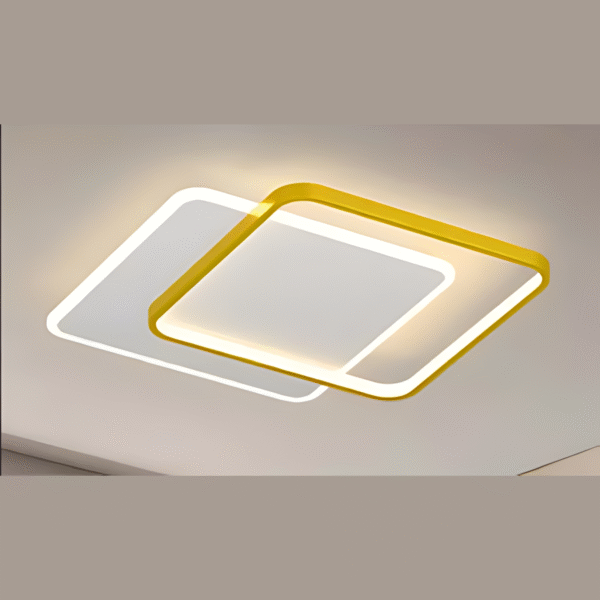 Luminaria Plafon Sobrepor Minimalista Quadrado 2aneis Dourad - Imagem 3