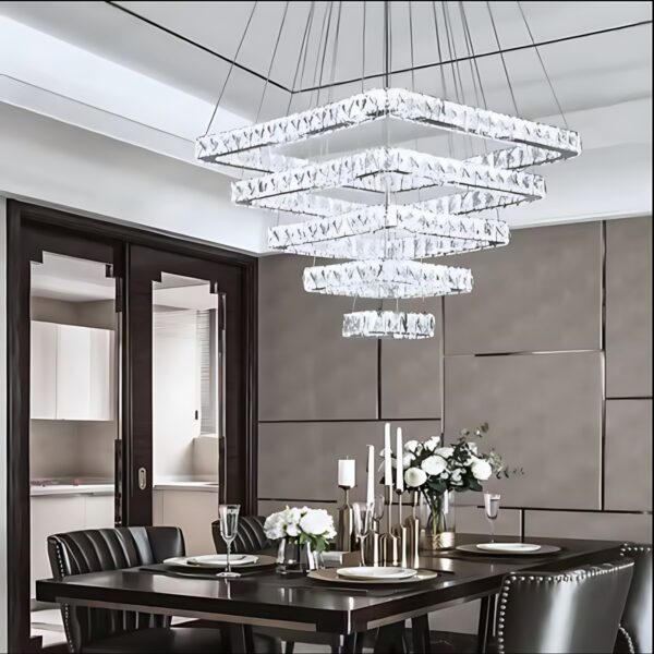 Lustre Cristal Quadrado 100x80x60x40x20 Bivolt 5 Aros - Imagem 5