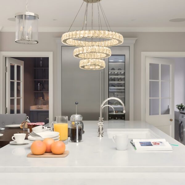 Lustre Cristal Legitimo Led 3 Aros 60x40x20+controle Sem Fio - Imagem 4