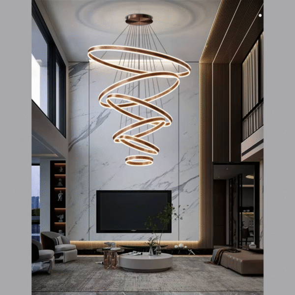Lustre Pendente Led Rustico 5 Aros Pé Direito Duplo Cobre - Imagem 2