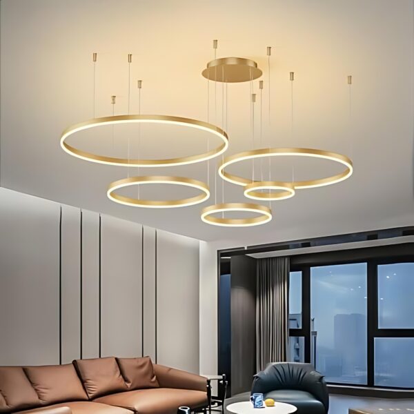 Lustre Pendente Anéis Led 5 Arco Ouro Rustico Nordecor - Imagem 2