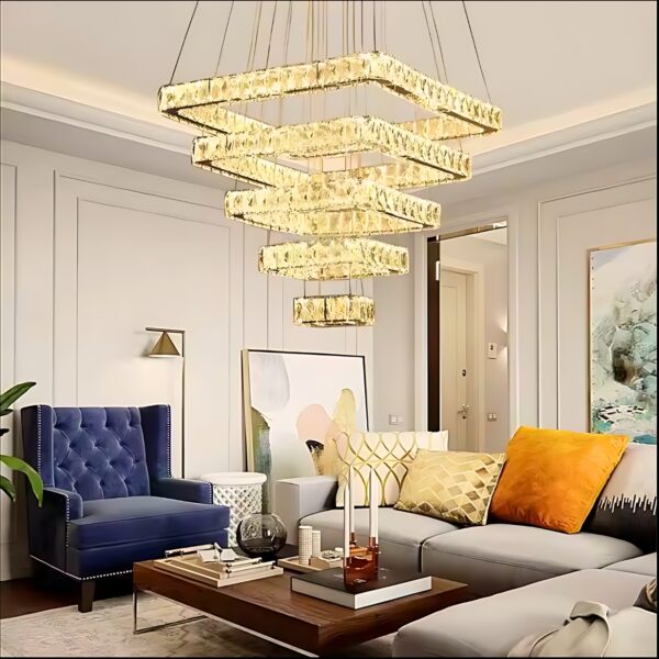Lustre Cristal Quadrado 100x80x60x40x20 Bivolt 5 Aros - Imagem 4