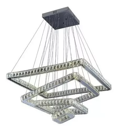 Lustre Cristal Legitimo Quadrado 80x60x40x20 4 Aros Bivolt