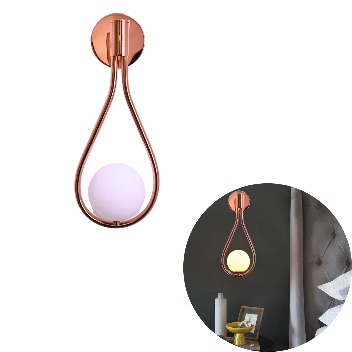 Arandela Gota Moderna Metal Iluminação Base Rose Jabuticaba