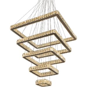 Lustre Cristal Quadrado 100x80x60x40x20 Bivolt 5 Aros
