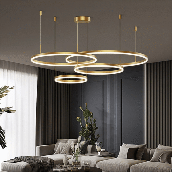 Lustre Pendente Anéis Led 4 Arco Ouro Rustico Nordecor - Imagem 2