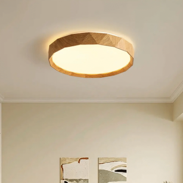 Luminaria Plafon Redondo Amadeirado Bege 3 In 1 Moderno - Imagem 2