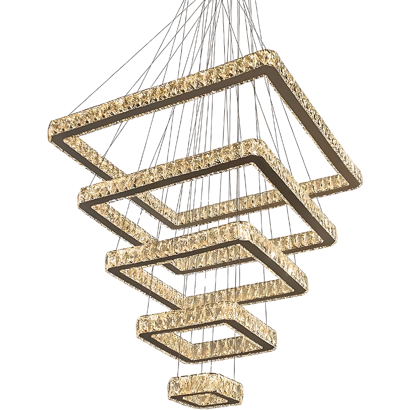 Lustre Cristal Quadrado 100x80x60x40x20 Bivolt 5 Aros