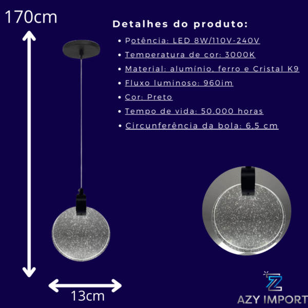 Pendente Lua De Cristal Vidro Com Bolhas - Fume - Imagem 4