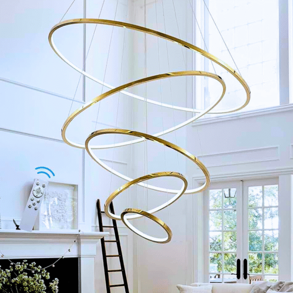 Lustre Moderno 5 Aros Maior 120 Ouro Luxo Cromado Inoxidavel - Imagem 3
