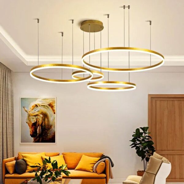 Lustre Pendente Anéis Led 4 Arco Ouro Rustico Nordecor - Imagem 3