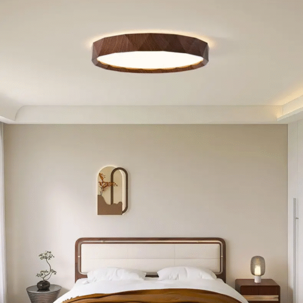 Luminaria Plafon Redondo Amadeirado Marron 3 In 1 Moderno - Imagem 2