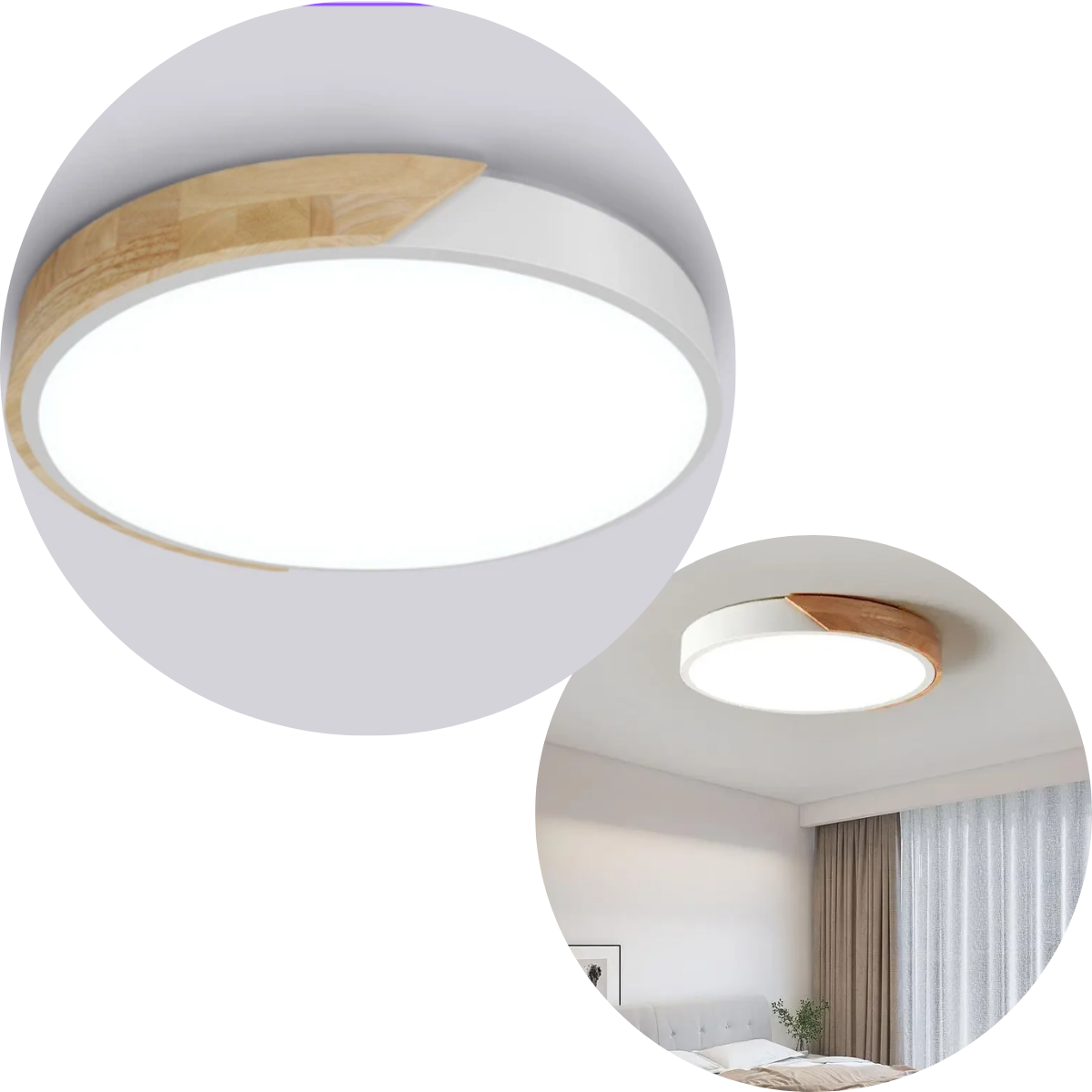 Luminaria Plafon Redondo Amadeirado Branco 3 In 1 Lumille