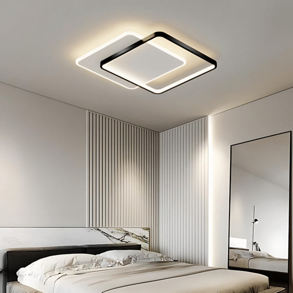 Luminaria Plafon Sobrepor Minimalista Quadrado 2 Aneis Preto