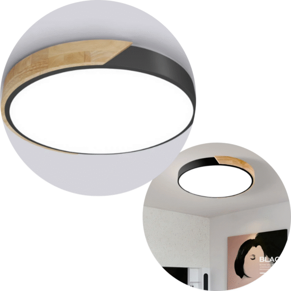 Luminaria Plafon Redondo Amadeirado Preto 3 In 1 Lumille