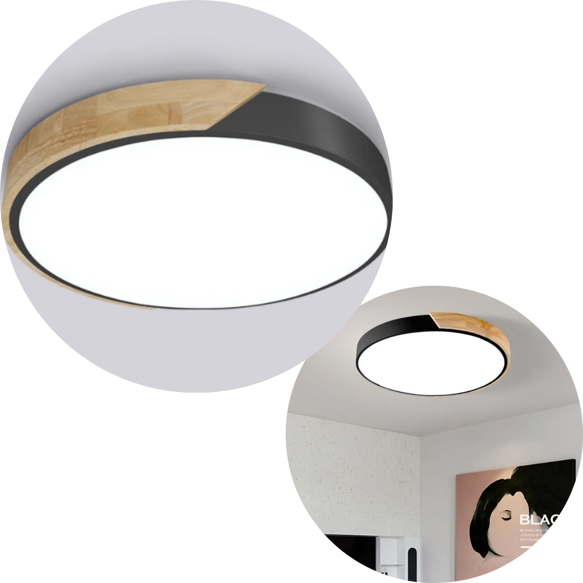 Luminaria Plafon Redondo Amadeirado Preto 3 In 1 Lumille